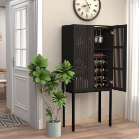 Wine Bar Cabinet with Tall Legs, Grey Liquor Cabinet with Removable Wine Racks, Pantry Storage Cabinet for Dining Room, Living Room, Kitchen