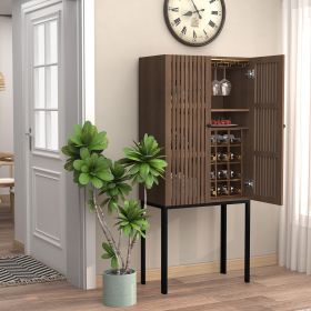 Wine Bar Cabinet with Tall Legs, Liquor Cabinet with Removable Wine Racks, Brown Pantry Storage Cabinet for Dining Room, Living Room, Kitchen