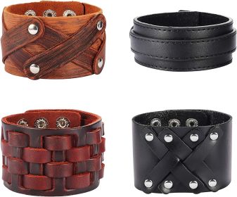 4Pcs Leather Cuff Bracelet for Men Women Adjustable Braided Bracelets Punk Rock Gothic Leather Wristbands