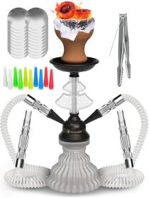 White Hookah Set 2 Hose Hookah LilOne 12 inch White Mini Hookah Combo Kit Shisha Hookah Set with Prepunched Foil Hookas Bowl Disposable Tips Mout