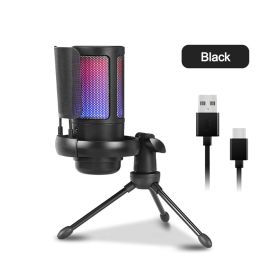 Gaming USB Microphone for PC PS5, Condenser Mic with Quick Mute, RGB Indicator, Tripod Stand, Pop Filter, Shock Mount