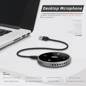 360 Degree Omnidirectional Radio Microphone Touch Control Video Conferencing Interface Microphone Recording Speech With Speaker USB Notebook Used (Color: Black)