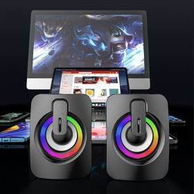 Computer Desktop Speaker Computer Speaker HIFI Stereo Microphone USB Cable Desktop Computer Speaker With LED Light Christmas Gift For Women/Kids/ (Color: Black LED)