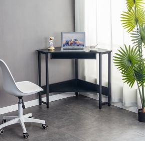 Triangle Computer Desk; Corner Desk With Smooth Keyboard Tray& Storage Shelves ; Compact Home Office; Small Desk With Sturdy Steel Frame As Works (Color: Black)