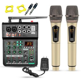 5 Core Audio Mixer Sound Board 4 Channel XLR Stereo Receiver w Bluetooth USB Microphone PA Karaoke Music Podcast Mixing Soundboard Mini Mezclador (SKU: MX 4CH 2MIC GLD)