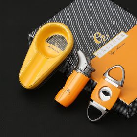 GALINER Puro Travel Ashtray Home Torch Jet Flame Cigar Lighter Smoking Accessories Tobacco Cigar Cutter Charuto Gadgets (Color: Yellow NO1)