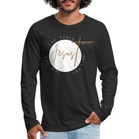 Mens Graphic Tee, Jesus The Truth The Way The Life, Long Sleeve Shirt (Color: Black)