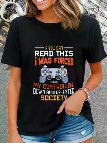 Fashion Tshirt I Was Forced To Put My Controller Funny Gaming T-shirt T-Shirt (Color: Black, size: L)
