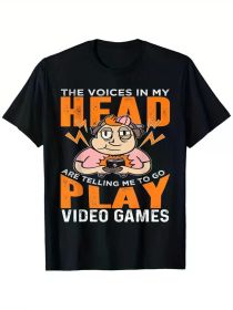 [Gaming Enthusiast] Funny Gaming Lovers T-Shirt - 100% Cotton, Black Short Sleeve with "The Voices in My Head Are Telling Me to Play (Color: Black, size: L)
