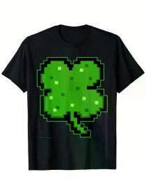 Men's Black Cotton T-Shirt with Gaming Shamrock St. Patrick's Day Design, Short Sleeve, Soft & Breathable, Casual Graphic Tee (Color: Black, size: L)