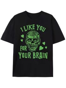 Mens Zombies I Like You for Your Brain Tshirt Funny Halloween Apolcalypse Graphic Tee (Color: Black, size: L)