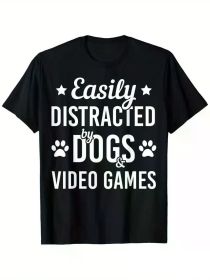 Dog Lover Video Games Lover Dogs And Video Gaming Funny Dog T-Shirt, 100% Cotton, Single Side Printed (Color: Black, size: L)