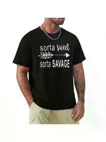 Mens Sorta Sweet Sorta Savage T Shirt Short Sleeves T Shirt Casual T Shirts Novelty Shirt Graphic Tees, (Color: Black, size: L)