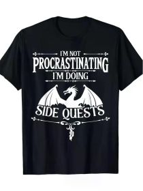 Men's Gaming Graphic I'm Not Procrastinating I'm Doing Side Quests T-Shirt-220g (Color: Black, size: L)