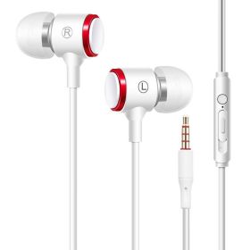 Headset wired headset sports in-ear gaming moving coil with microphone line control cell phone earbuds (Color: White)