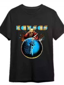 Unisex Cotton T-Shirt with Kansas Rock Band Print- Crew Neck, Short Sleeve, Casual Sports Tee for Running, Hiking, Beach, Party- Breathable (Color: Black, size: L)