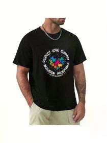 Mens Awareness Print Men'S Creative Top T Shirt Short Sleeves T Shirt Casual T Shirts Novelty Shirt Graphic Tees, All-Season, Family T-shirt (Color: Black, size: L)