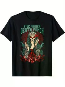 Official 5FDP Lady Muerte Graphic T-Shirt - Cotton Rock Band Tee, Round Neck, Short Sleeve (Color: Black, size: L)