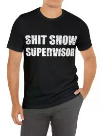 Mens Humorous Graphic Funny Letter Print T-shirt - Ultra-Casual Super Comfy Slightly Stretch Relaxed Fit Classic Crew Neck Tee - Perfect for Summ (Color: Black, size: L)