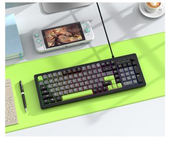 Wired luminous keyboard and mouse Q908 gaming mechanical feel game luminous suspended keyboard and mouse set (Color: Black and Green Set)