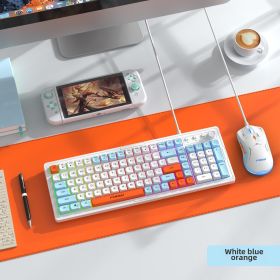 Wired luminous keyboard and mouse Q908 gaming mechanical feel game luminous suspended keyboard and mouse set (Color: White, Blue and Orange Set)