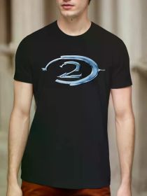 Halo 2 Vintage Black T-Shirt Blue Logo Vintage Gaming Shirt Y2K Campaign Promotion (Color: Black, size: L)