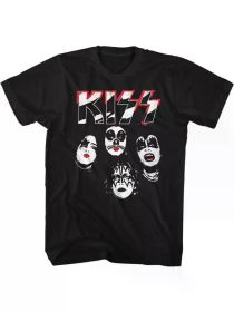Kiss logo facing Blackstone Rock band men's cotton T-shirt (Color: Black, size: L)