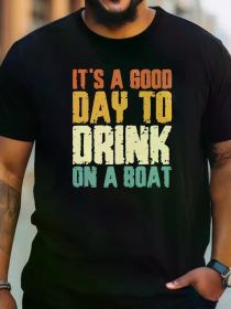 Plus Size Mens Good Day To Drink Graphic Tee - Comfortable Round Neck, Short Sleeves, Regular Fit - Ideal for Spring Summer (Color: Black, size: L)