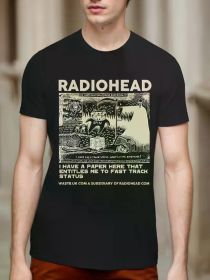 Vintage rock band print T-shirt - soft cotton, slightly stretchy, round neck, short sleeves, machine washable - very suitable (Color: Black, size: L)