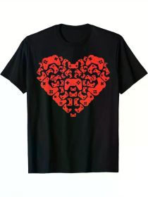 Heart Game Controller Funny Valentines Day Gaming Gamer Gift T-Shirt (Color: Black, size: L)