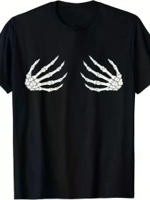Skeleton Hands - Spooky Halloween - Rock Band Tees T-Shirt - 220g Cotton T-shirt, 10, 000 Links (Color: Black, size: L)