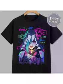 [Comfortable Cotton] Men's Anime Art Character T-Shirt - Vibrant Kawaii Otaku Retro Gaming (Color: Black, size: L)