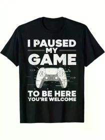 Cool Video Gamer For Men Boys Kids Game Paused Gaming Gamers T-Shirt (Color: Black, size: L)