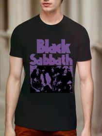 Breathable and Comfortable Men's Black Sabbath Pattern T-Shirt - Authentic rock band design, short sleeve, 100% cotton (Color: Black, size: L)