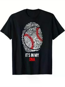 Baseball print, cotton graphic t-shirt for men, casual short sleeve crew neck gaming t-shirt, outdoor t-shirt for men (Color: Black, size: L)