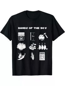 [Allseason Wear] Men's Retro 90s Rock Band Graphic T-Shirt - Funny Pop Culture Design with "BANDS OF THE 90'S" Print (Color: Black, size: L)