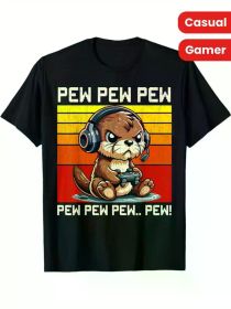 Gaming Printed Men's Cotton Graphic T-shirt, Casual Short Sleeve Crew Neck Gamer T-shirt, (Color: Black, size: L)