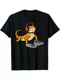 Bearded Dragon Video Gaming Graphic T-Shirt - Black Cotton Tee for Men and Boys with Funny Gamer Animal Design (Color: Black, size: L)