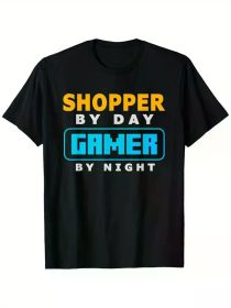 Shopper By Day Gamer By Night Shop Gaming Shopping Lover T-Shirt, 100% Cotton, Single Side (Color: Black, size: L)