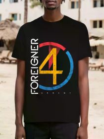 Foreigner 4 Men's T-Shirt | Funk Rock Band Graphic | Multi-Color Geometric Design | 100% Cotton | Round Neck, Short (Color: Black, size: L)