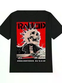 Vintage Punk Rock Band Pattern Printed Round Neck Short Sleeved T-Shirt, Men'S Summer Outdoor Clothing, Fashionable Casual Top, Comfortable And (Color: Black, size: L)