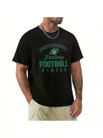 Mens Glitter Football T Shirt Short Sleeves T Shirt Casual T Shirts Novelty Shirt Graphic Tees, All-Season, Family T-shirt (Color: Black, size: L)