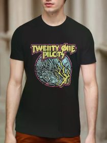 Twenty One Pilots TOP 1 Flame Dragon Pattern Black Short Sleeve T-Shirt - Alternative Rock Band T-Shirt (Color: Black, size: L)