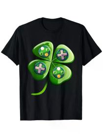St Patricks Day Shamrock Video Gamer Gaming Mens Womens Mens Men T-Shirt, 100% Cotton, (Color: Black, size: L)