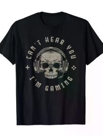 Video Games Skull Funny Gamer Gift Cant Hear You Im Gaming T-Shirt (Color: Black, size: L)