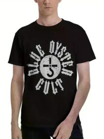 Blue Rock Oyster Music Cult Band Logo Men's Cotton T-Shirt - Black Casual Crew Neck Short Sleeve T-Shirt with Bold Graphic Print for Adults (Color: Black, size: L)
