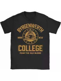 Gamer Spirit, Byngenwarth College Men's Vintage Gaming T-Shirt - Black, Regular Fit, Cotton, V-Neck, Printed 'Fear the Old Blood' Pattern (Color: Black, size: L)