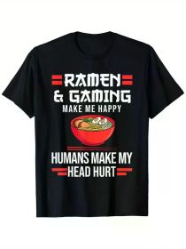 Ramen & gaming make me Gamer T-Shirt, Mens Tshirts Graphic Funny for women, Christmas Gift Tee, (Color: Black, size: L)