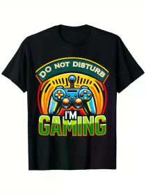 Funny Don't Disturb I'm Gaming Humouristic X-Mas Game Lovers T-Shirt, 100% Cotton, Single Side Printed, Black Short Sleeve T-shirt (Color: Black, size: L)