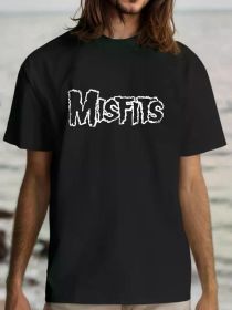 [Durable Build] Misfits Punk Rock Band Logo Men's T-Shirt | (Color: Black, size: L)